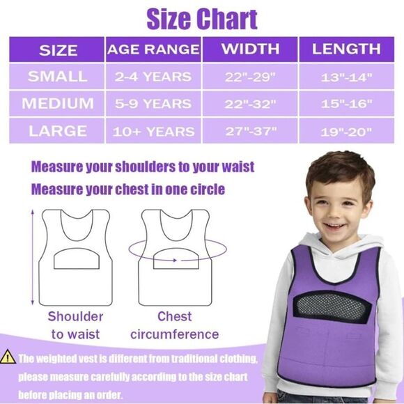 Compression Weighted Vest for Kids Including 6 Removable Weights Purple Large - Picture 5 of 9
